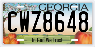 GA license plate CWZ8648