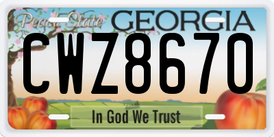 GA license plate CWZ8670