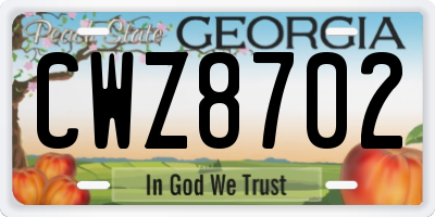 GA license plate CWZ8702