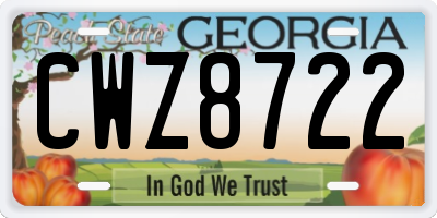 GA license plate CWZ8722