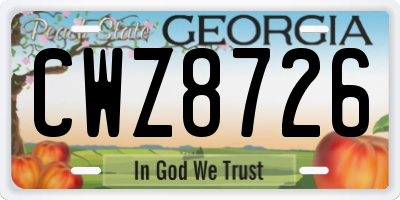 GA license plate CWZ8726