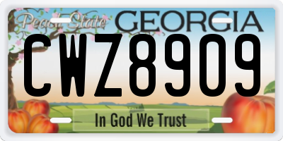 GA license plate CWZ8909