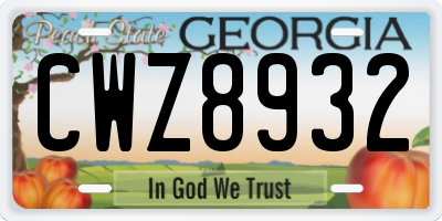 GA license plate CWZ8932
