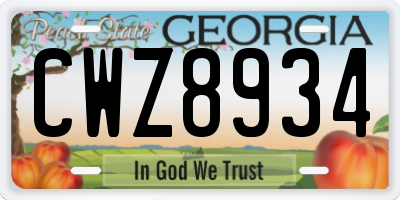 GA license plate CWZ8934