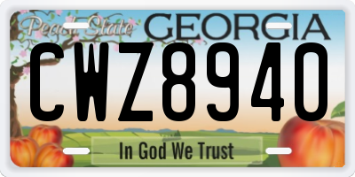 GA license plate CWZ8940