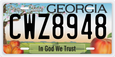 GA license plate CWZ8948