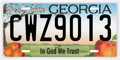 GA license plate CWZ9013