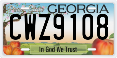 GA license plate CWZ9108