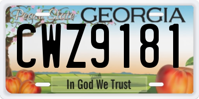 GA license plate CWZ9181