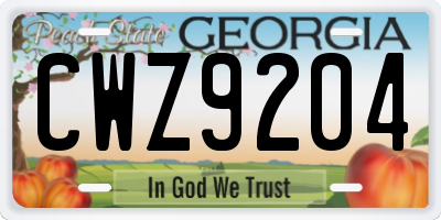 GA license plate CWZ9204
