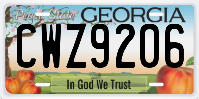 GA license plate CWZ9206