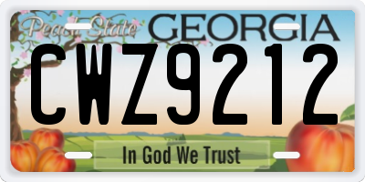 GA license plate CWZ9212