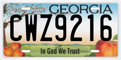 GA license plate CWZ9216