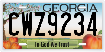 GA license plate CWZ9234
