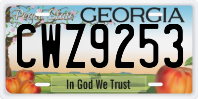 GA license plate CWZ9253