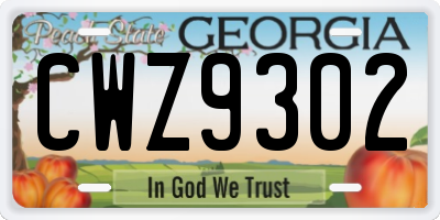 GA license plate CWZ9302
