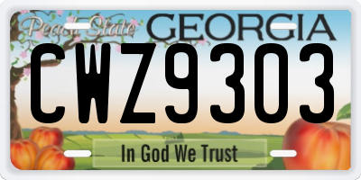 GA license plate CWZ9303