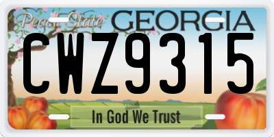 GA license plate CWZ9315