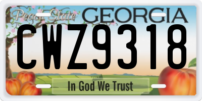 GA license plate CWZ9318