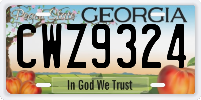 GA license plate CWZ9324
