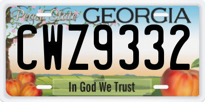 GA license plate CWZ9332