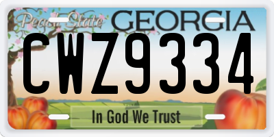 GA license plate CWZ9334