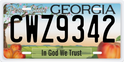 GA license plate CWZ9342