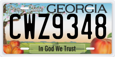 GA license plate CWZ9348
