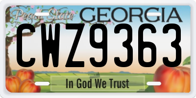 GA license plate CWZ9363