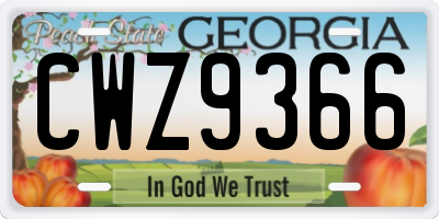 GA license plate CWZ9366