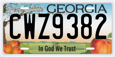 GA license plate CWZ9382