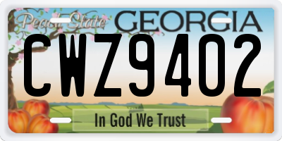 GA license plate CWZ9402