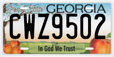 GA license plate CWZ9502