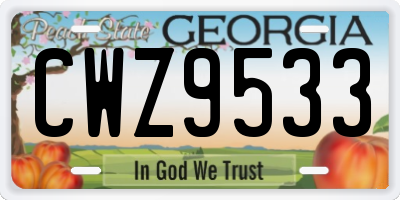 GA license plate CWZ9533