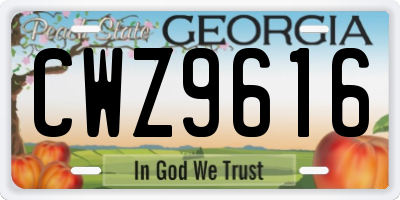 GA license plate CWZ9616
