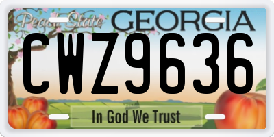 GA license plate CWZ9636