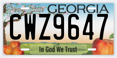 GA license plate CWZ9647