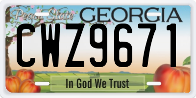 GA license plate CWZ9671