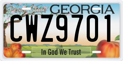 GA license plate CWZ9701