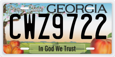 GA license plate CWZ9722