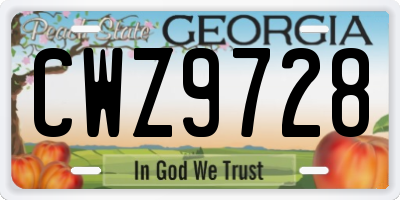 GA license plate CWZ9728