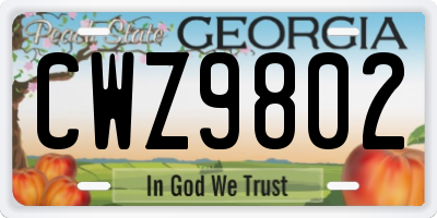 GA license plate CWZ9802