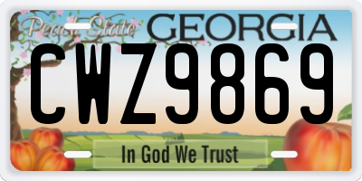 GA license plate CWZ9869