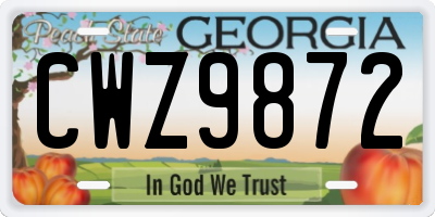 GA license plate CWZ9872