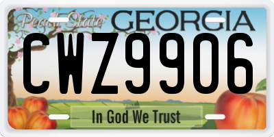 GA license plate CWZ9906