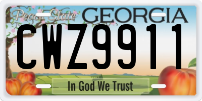 GA license plate CWZ9911