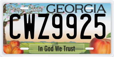GA license plate CWZ9925