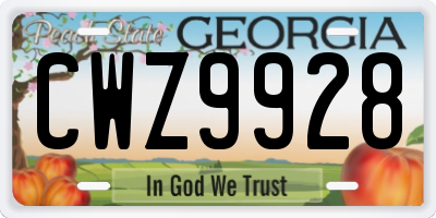 GA license plate CWZ9928