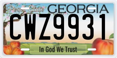 GA license plate CWZ9931