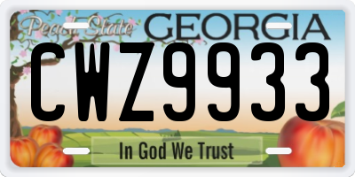 GA license plate CWZ9933